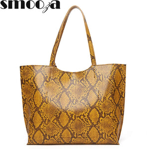 Serpentine Leather Shoulder Bag Large Tote for Ladies