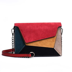 Retro Matte Patchwork Crossbody Bag with Chain Strap
