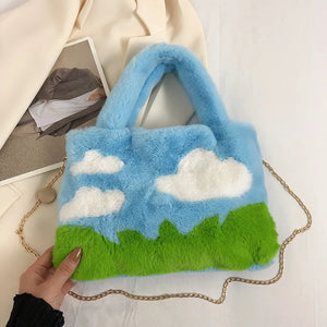 Plush Shoulder Bag Large Capacity Chain Tote Women Handbag