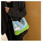 Plush Shoulder Bag Large Capacity Chain Tote Women Handbag