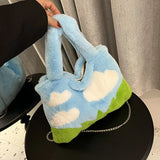 Plush Shoulder Bag Large Capacity Chain Tote Women Handbag
