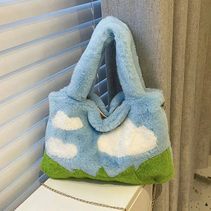 Plush Shoulder Bag Large Capacity Chain Tote Women Handbag