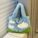 Plush Shoulder Bag Large Capacity Chain Tote Women Handbag