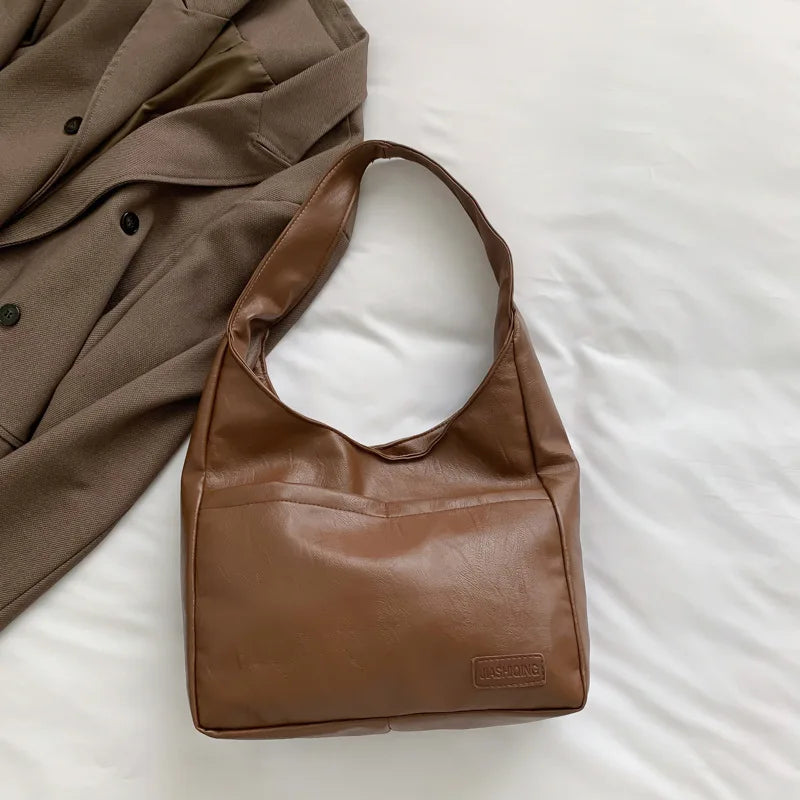 Retro Soft Leather Shoulder Bag Female Large Capacity Tote Bag Handbag Purse