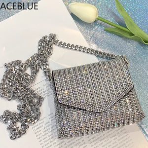 SMOOZA Rhinestone Evening Bag PU Leather Chain Clutch Shoulder Bags