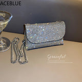 SMOOZA Rhinestone Evening Bag PU Leather Chain Clutch Shoulder Bags