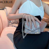SMOOZA Rhinestone Evening Bag PU Leather Chain Clutch Shoulder Bags