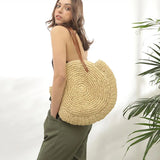 Straw Beach Bag Vintage Woven Rattan Circle Shoulder Bag