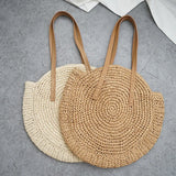 Round Straw Beach Bag Vintage Woven Raffia Circle Rattan Bag