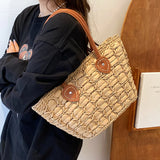 Straw Bucket Bag for Women Summer Weave Beach Basket Top Handle Handbags