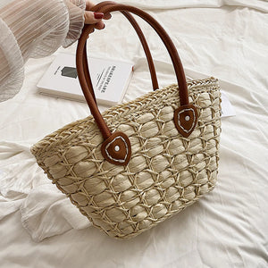 Straw Bucket Bag for Women Summer Weave Beach Basket Top Handle Handbags
