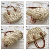 Straw Bucket Bag for Women Summer Weave Beach Basket Top Handle Handbags