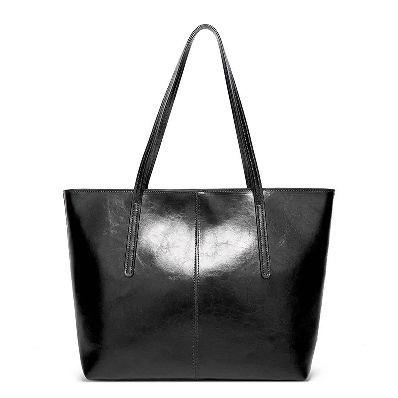 Vintage Oil Wax Leather Handbags For Women High Capcaity Shoulder Bags