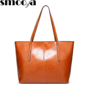Vintage Oil Wax Leather Handbags For Women High Capcaity Shoulder Bags
