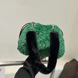 Winter Faux Fur Women Tote Bag Large Handbag Bucket Shoulder Bag