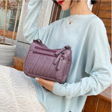 Women Large Capacity Multilayer Zipper Bag PU Leather Shoulder Handbag
