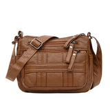 Women Large Capacity Multilayer Zipper Bag PU Leather Shoulder Handbag