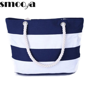 Stripes Printed Beach Canvas Shoulder Bag for Women