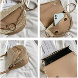 Women Straw Beach Shoulder Bag Saddle Handbag Crossbody