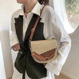 Women Straw Beach Shoulder Bag Saddle Handbag Crossbody