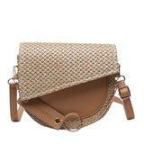 Women Straw Beach Shoulder Bag Saddle Handbag Crossbody