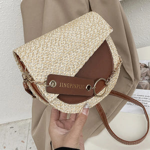 Women Straw Beach Shoulder Bag Saddle Handbag Crossbody