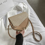 Women Straw Beach Shoulder Bag Saddle Handbag Crossbody