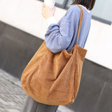 Corduroy Shoulder Bag Large Capacity Tote Handbag Folding Shopping Bags
