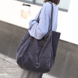 Corduroy Shoulder Bag Large Capacity Tote Handbag Folding Shopping Bags