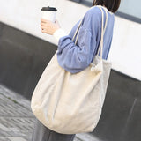 Corduroy Shoulder Bag Large Capacity Tote Handbag Folding Shopping Bags