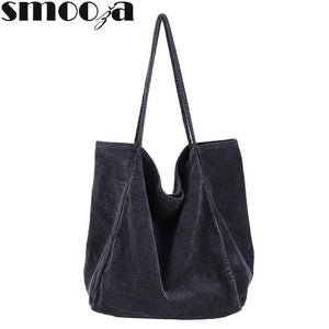 Corduroy Shoulder Bag Large Capacity Tote Handbag Folding Shopping Bags