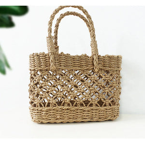 Women Hollow Out Beach Bag Straw Handbag Casual Shoulder Bolsa