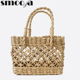Women Hollow Out Beach Bag Straw Handbag Casual Shoulder Bolsa