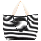 Striped Canvas Beach Bag with Pockets Waterproof Tote Bag