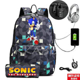 Men School Backpack for Teenage 2pcs USB School Bag Canvas Middle Junior High Co