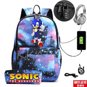 Men School Backpack for Teenage 2pcs USB School Bag Canvas Middle Junior High Co