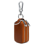 Leather Double Zipper Car Key Holder Organizer Pouch Keychain Holder