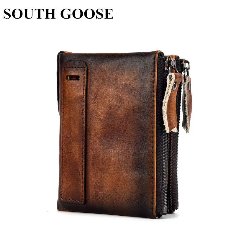 Vintage Cowhide Men Wallet Zipper Hasp Short Wallet