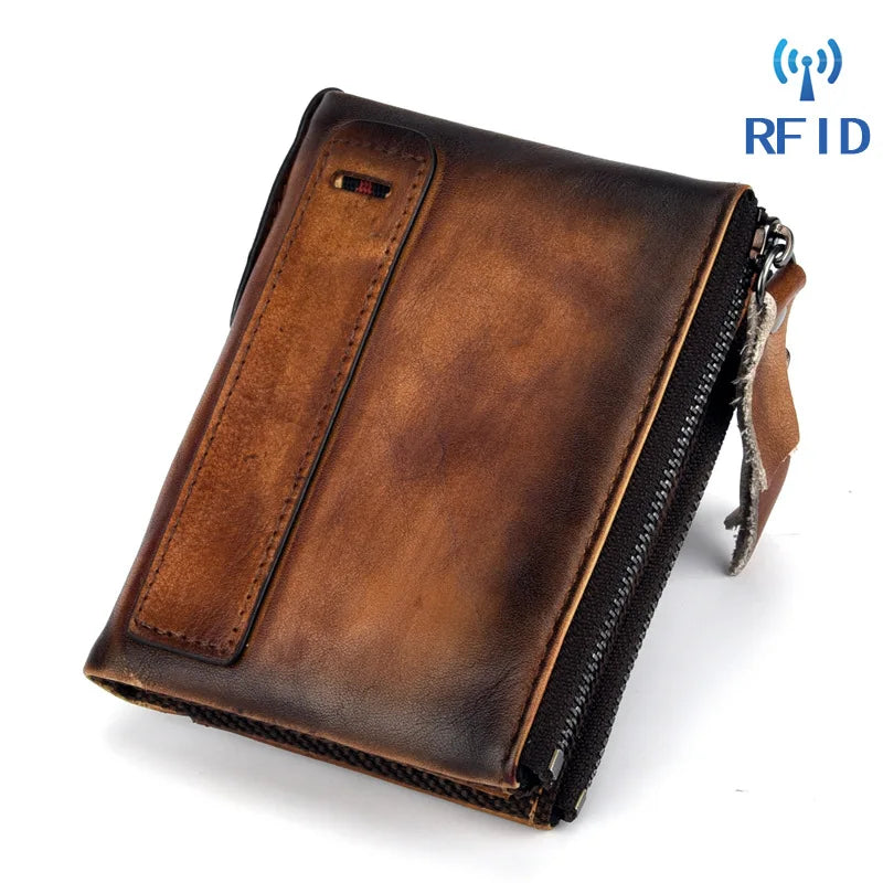 Vintage Cowhide Men Wallet Zipper Hasp Short Wallet