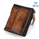 Vintage Cowhide Men Wallet Zipper Hasp Short Wallet