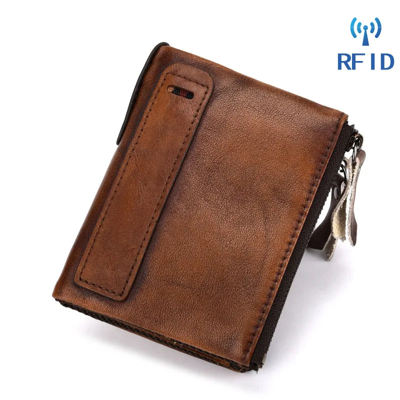 Vintage Cowhide Men Wallet Zipper Hasp Short Wallet