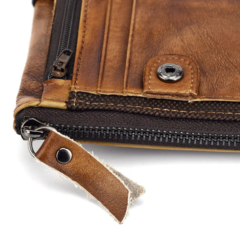 Vintage Cowhide Men Wallet Zipper Hasp Short Wallet
