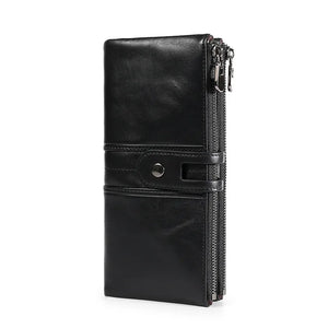 RFID Anti-Theft Cowhide Long Clutch Women Wallet with Phone Holder
