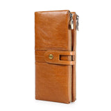 RFID Anti-Theft Cowhide Long Clutch Women Wallet with Phone Holder