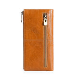 RFID Anti-Theft Cowhide Long Clutch Women Wallet with Phone Holder
