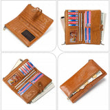 RFID Anti-Theft Cowhide Long Clutch Women Wallet with Phone Holder