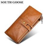 RFID Anti-Theft Cowhide Long Clutch Women Wallet with Phone Holder