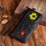 Embossed Floral Lady Purse Long Wristlet Clutch Wallet
