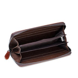 Vintage Leather Long Clutch Wallet with Animal Embossing
