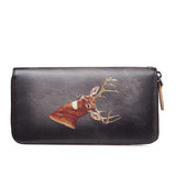 Vintage Leather Long Clutch Wallet with Animal Embossing